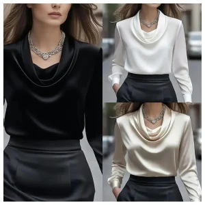 Women Blouse Top Spring Autumn Office Lady Blouses Solid Color Swinging Collar Full Sleeve Workwear Female Formal Tops Shirt