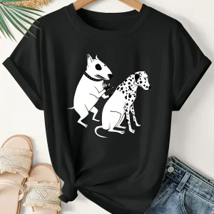Women's Men with Bull Terrier & Dalmatian Dog Tattoo Design T-shirt Vintage Fashion Tee Harajuku Cotton Streetwear Oversized